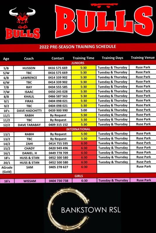 Pre-Season Training Schedule — Ivanhoe Saints Cricket Club